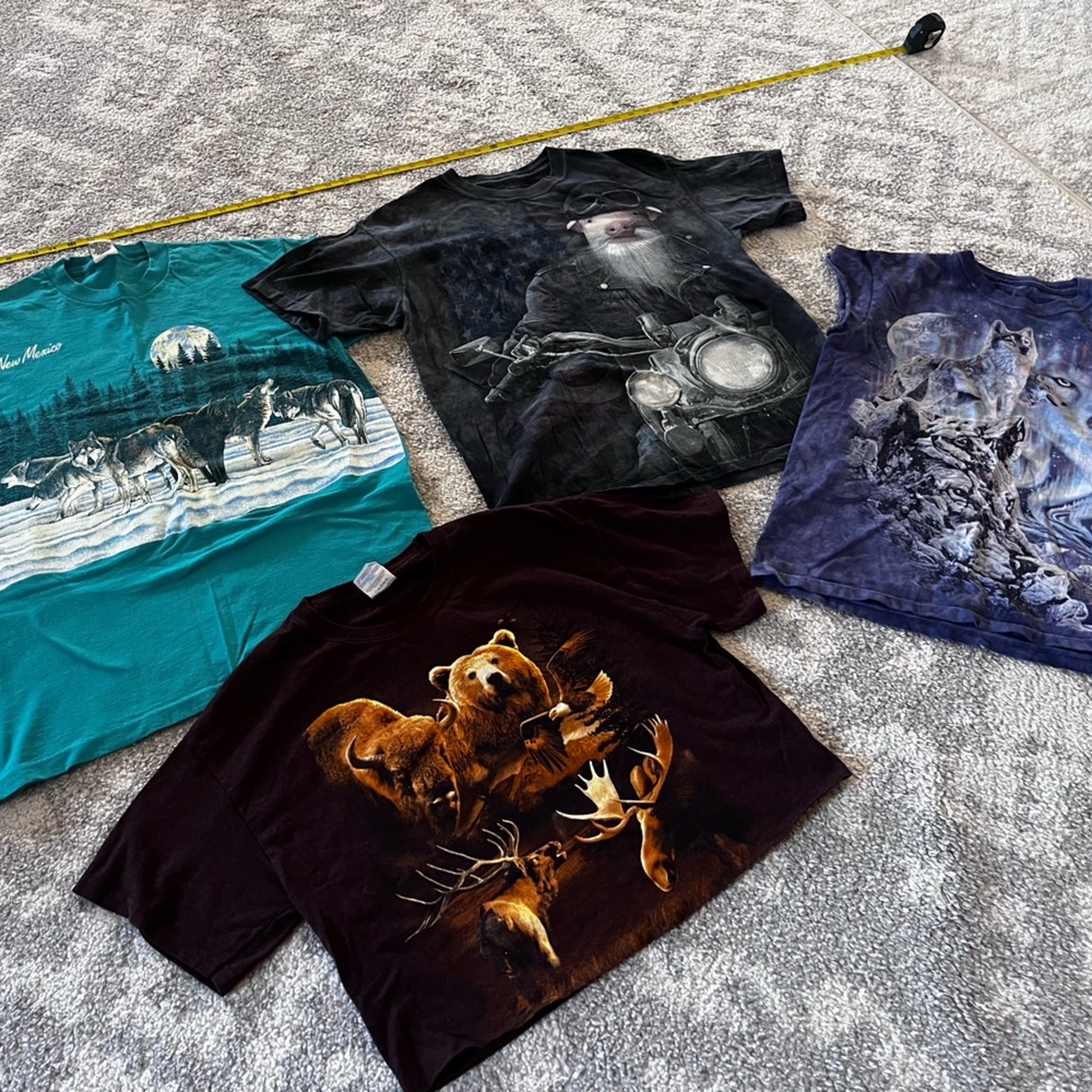 Vintage Bear Eagle TShirt Moon Wolves Pig Flag The Mountain Dye Oversized S M L.